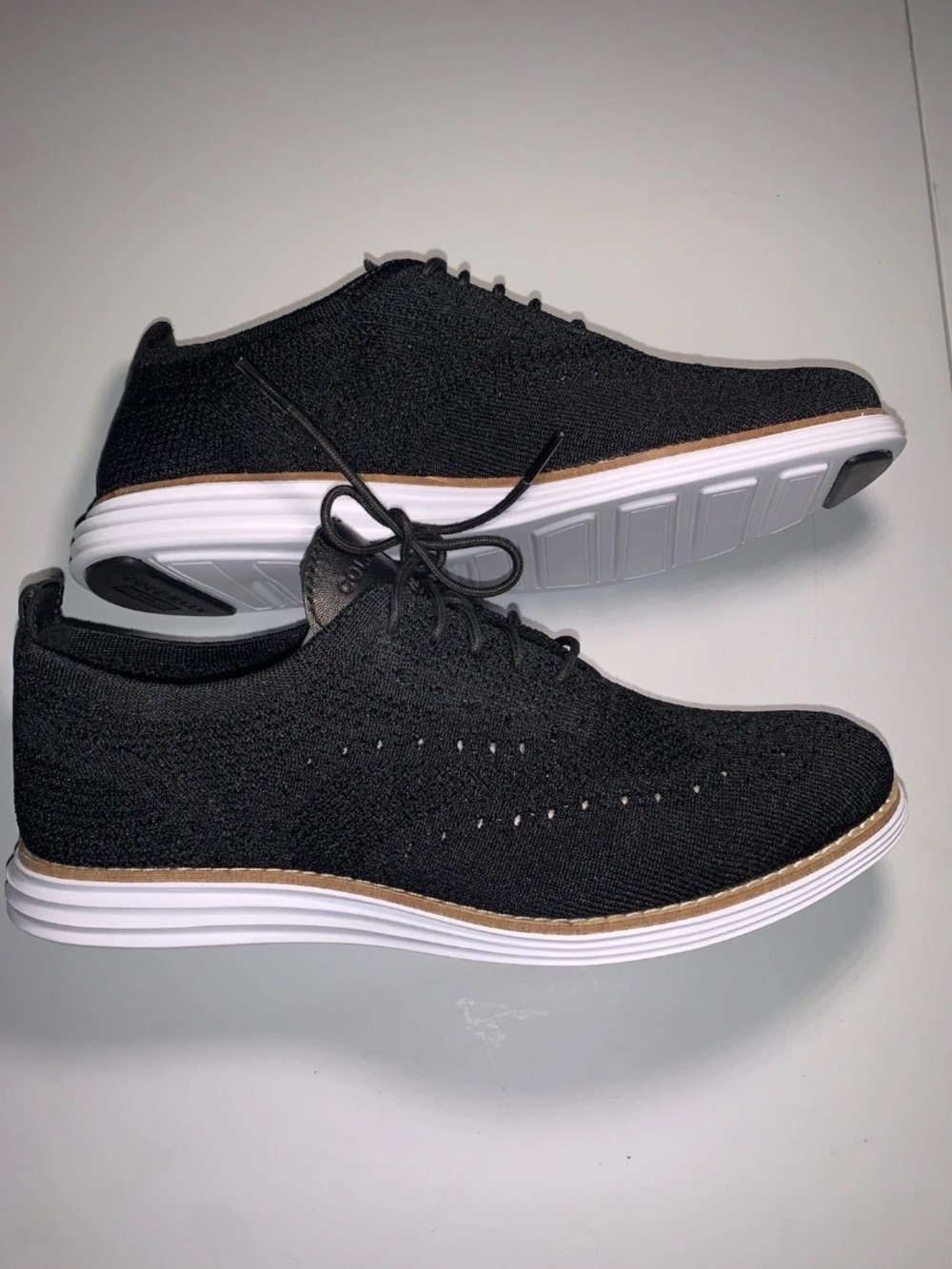 Cole Haan Black Knit Oxfords with White Sole and Tan Accent